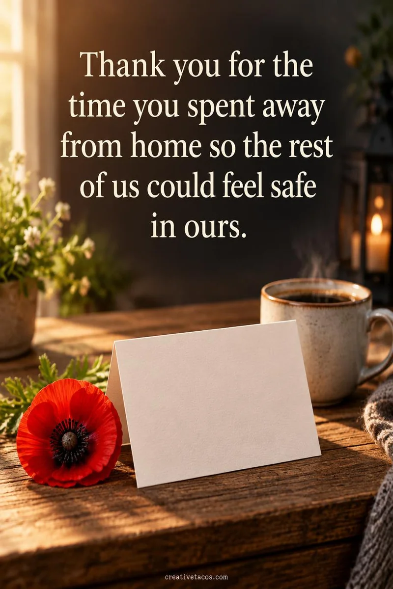 Quote card: Thank you for the time you spent away from home so the rest of us could feel safe in ours.