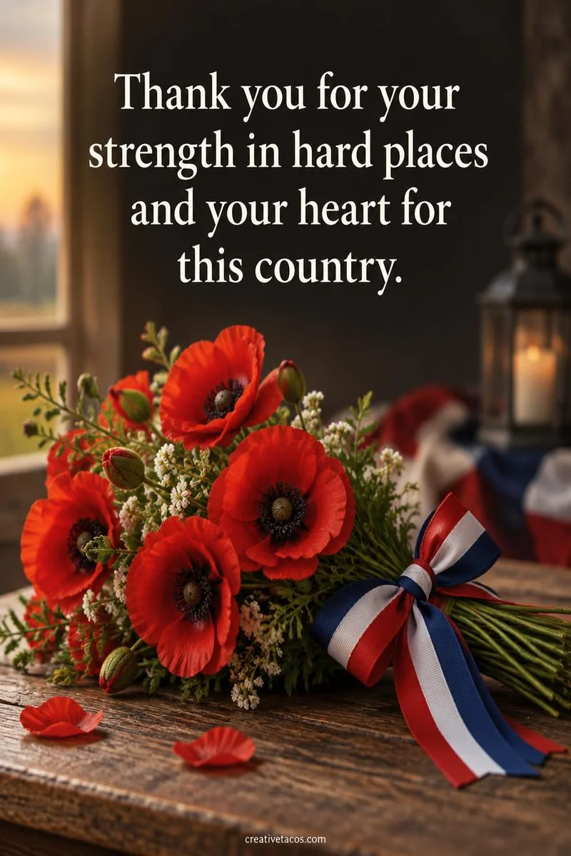 Quote card: Thank you for your strength in hard places and your heart for this country.