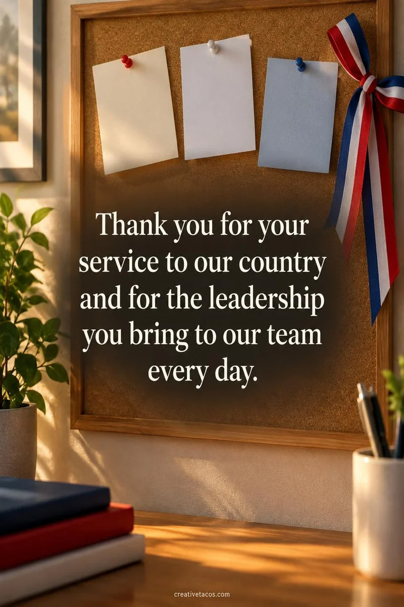 Quote card: Thank you for your service to our country and for the leadership you bring to our team every day.