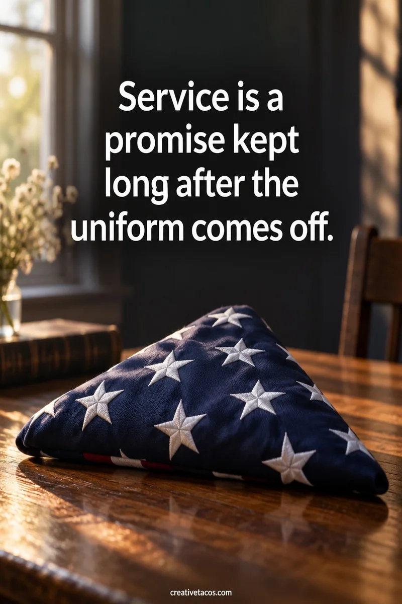 Quote card: Service is a promise kept long after the uniform comes off.
