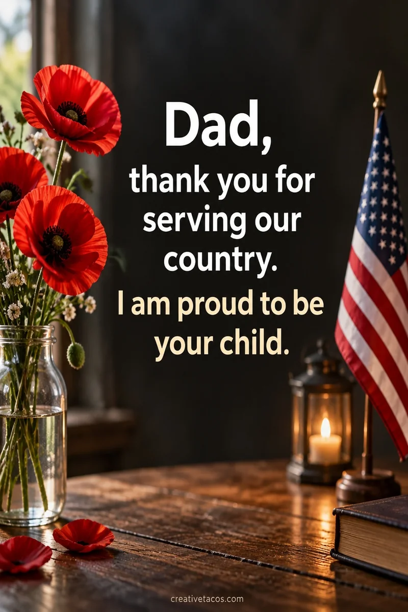 Quote card: Dad, thank you for serving our country. I am proud to be your child.