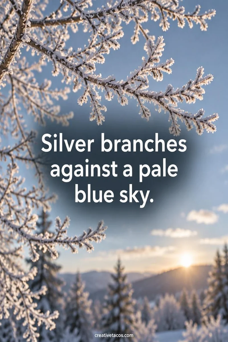 Quote card: Silver branches against a pale blue sky.