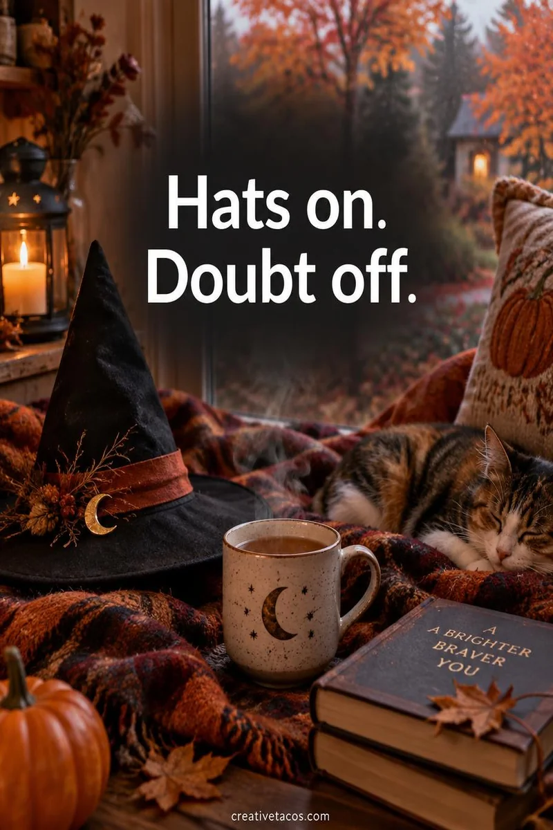 Quote card: Hats on. Doubt off.