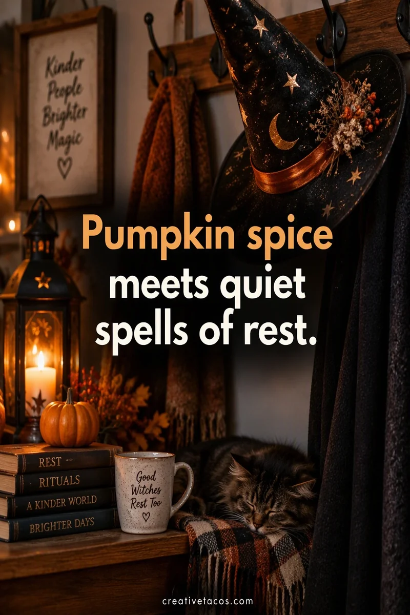 Quote card: Pumpkin spice meets quiet spells of rest.