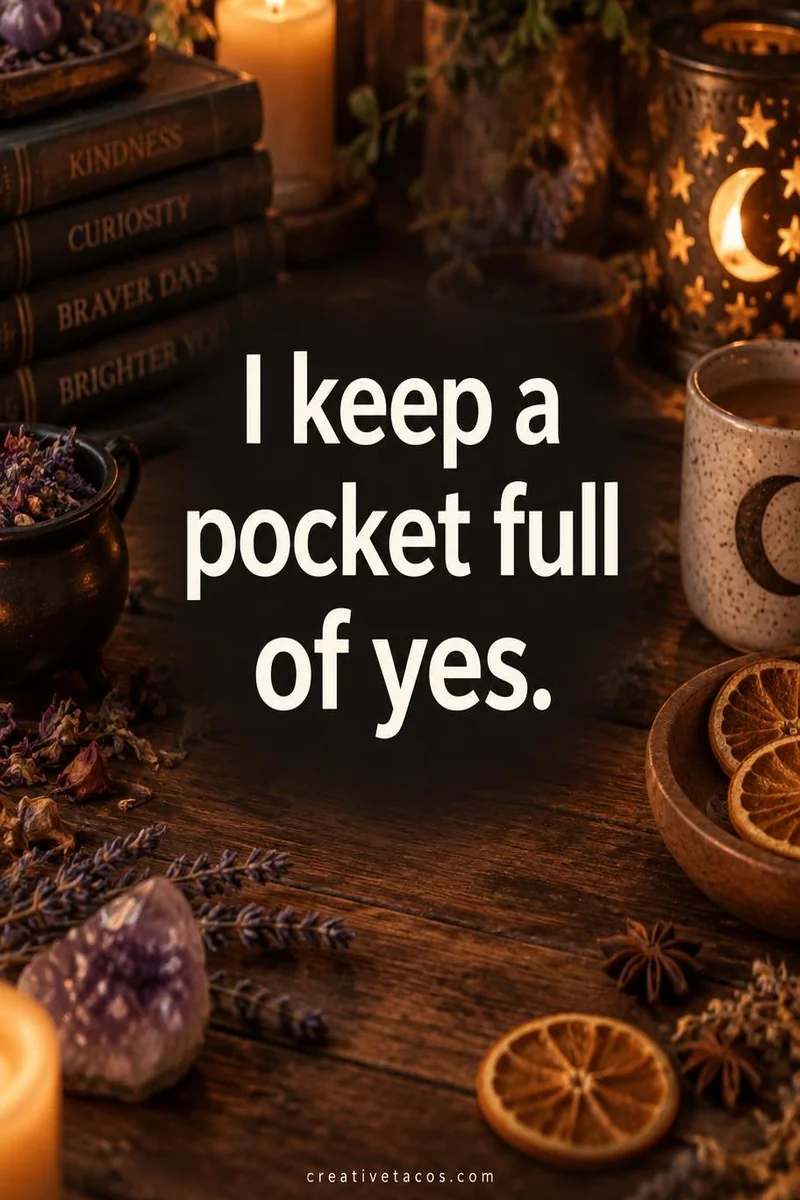 Quote card: I keep a pocket full of yes.