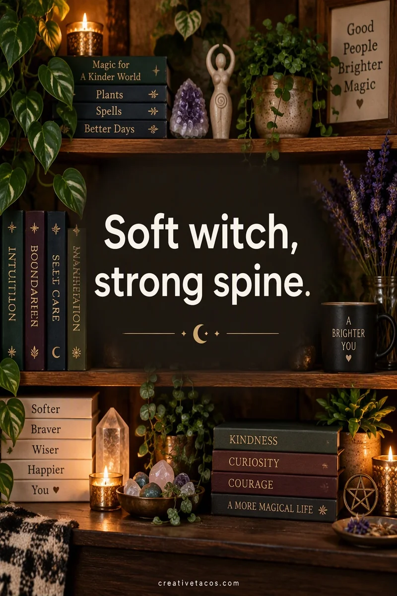 Quote card: Soft witch, strong spine.