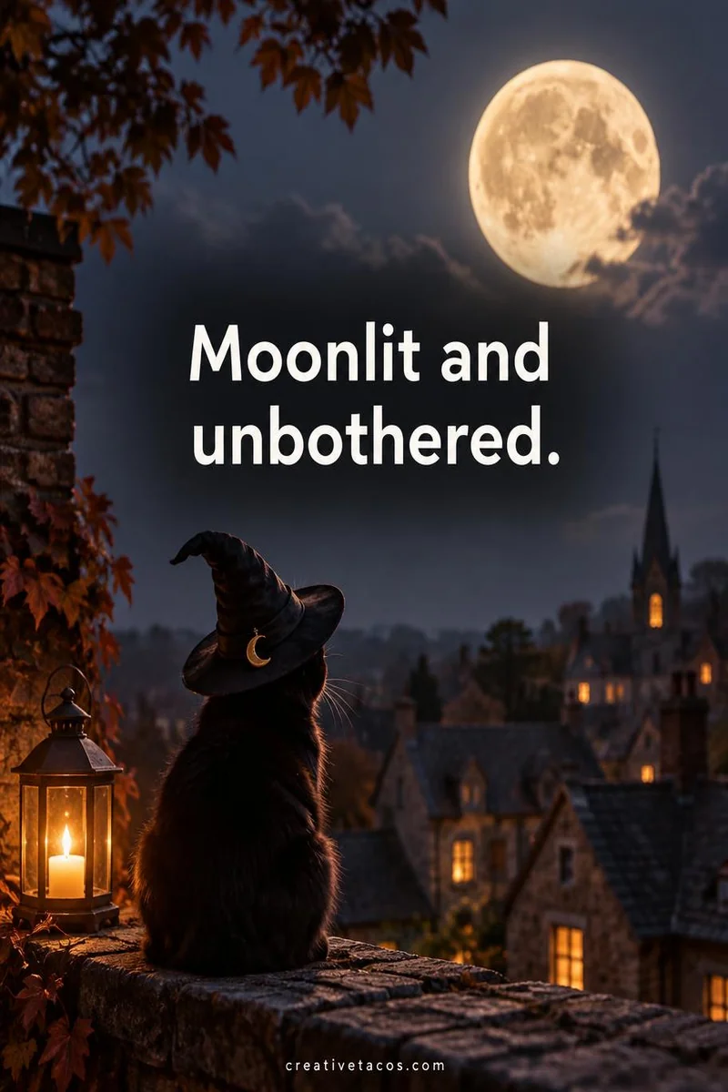 Quote card: Moonlit and unbothered.