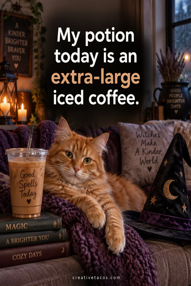 Quote card: My potion today is an extra-large iced coffee.