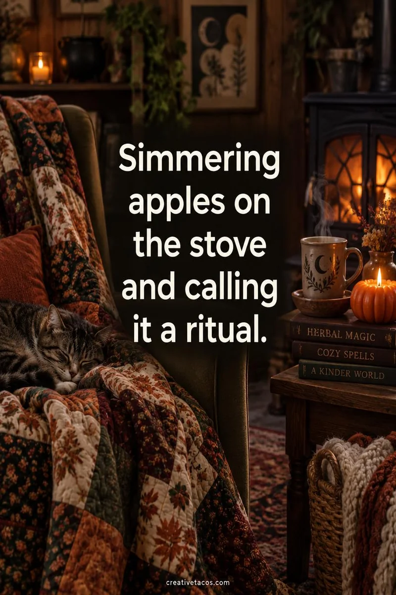 Quote card: Simmering apples on the stove and calling it a ritual.