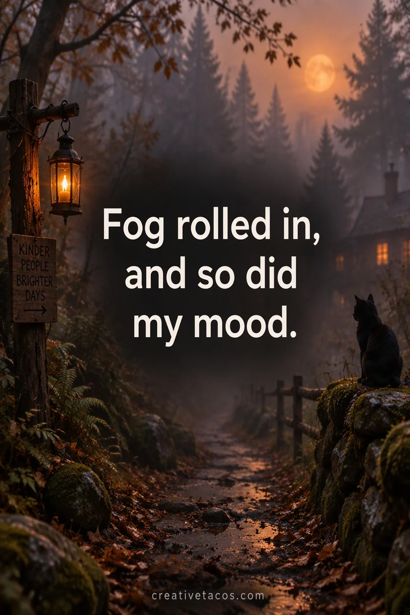 Quote card: Fog rolled in, and so did my mood.