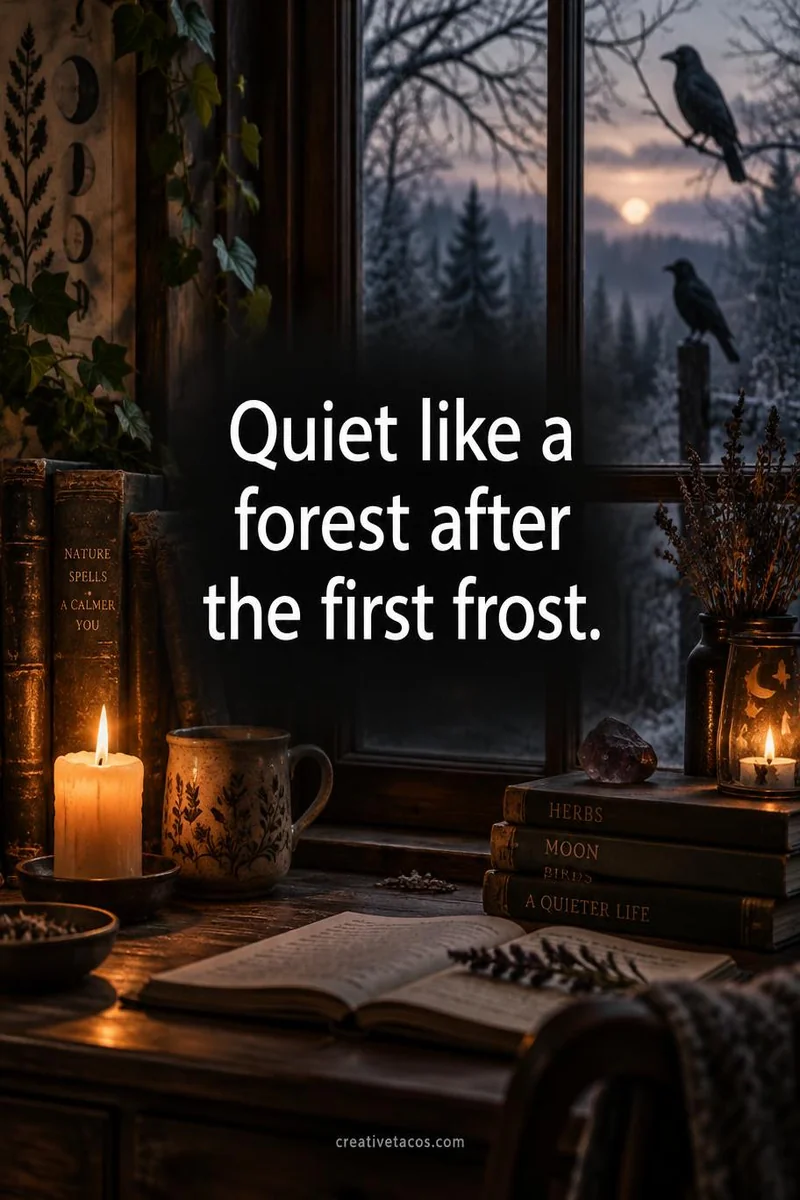 Quote card: Quiet like a forest after the first frost.