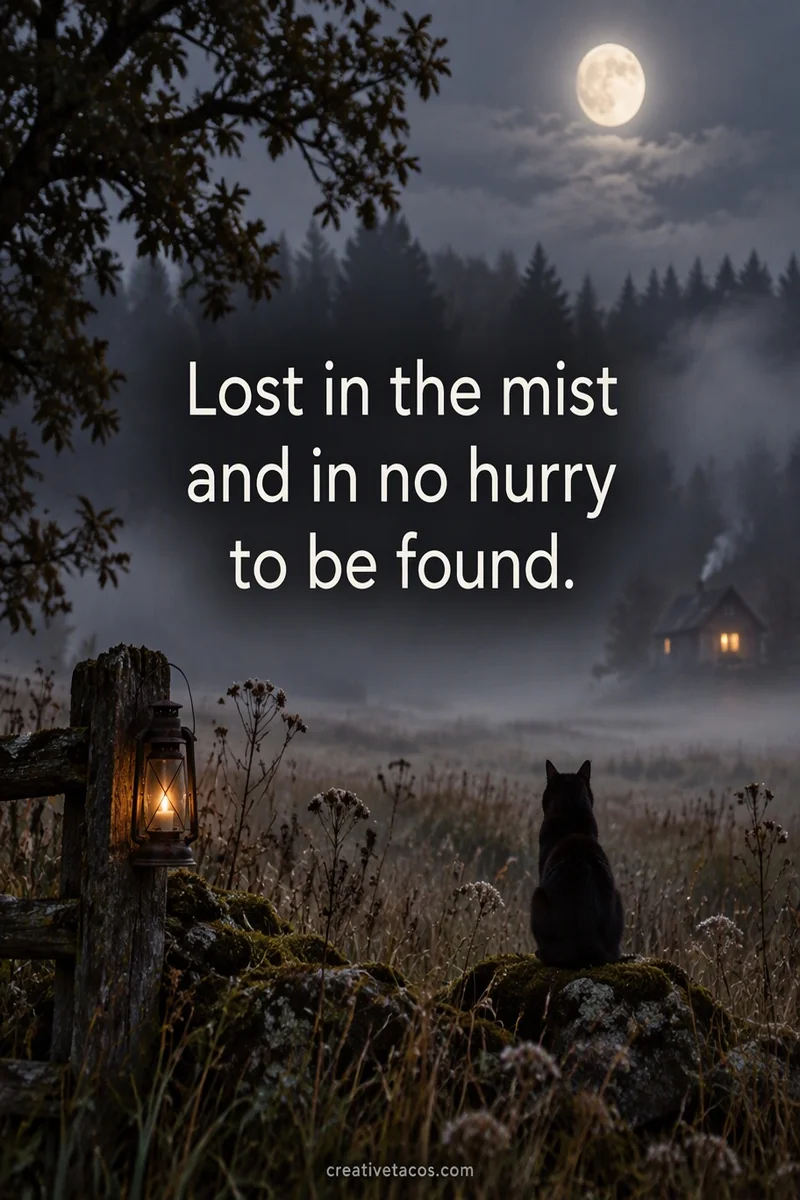 Quote card: Lost in the mist and in no hurry to be found.