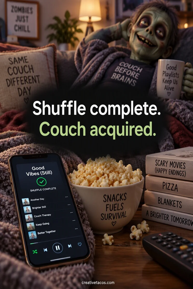 Quote card: Shuffle complete. Couch acquired.