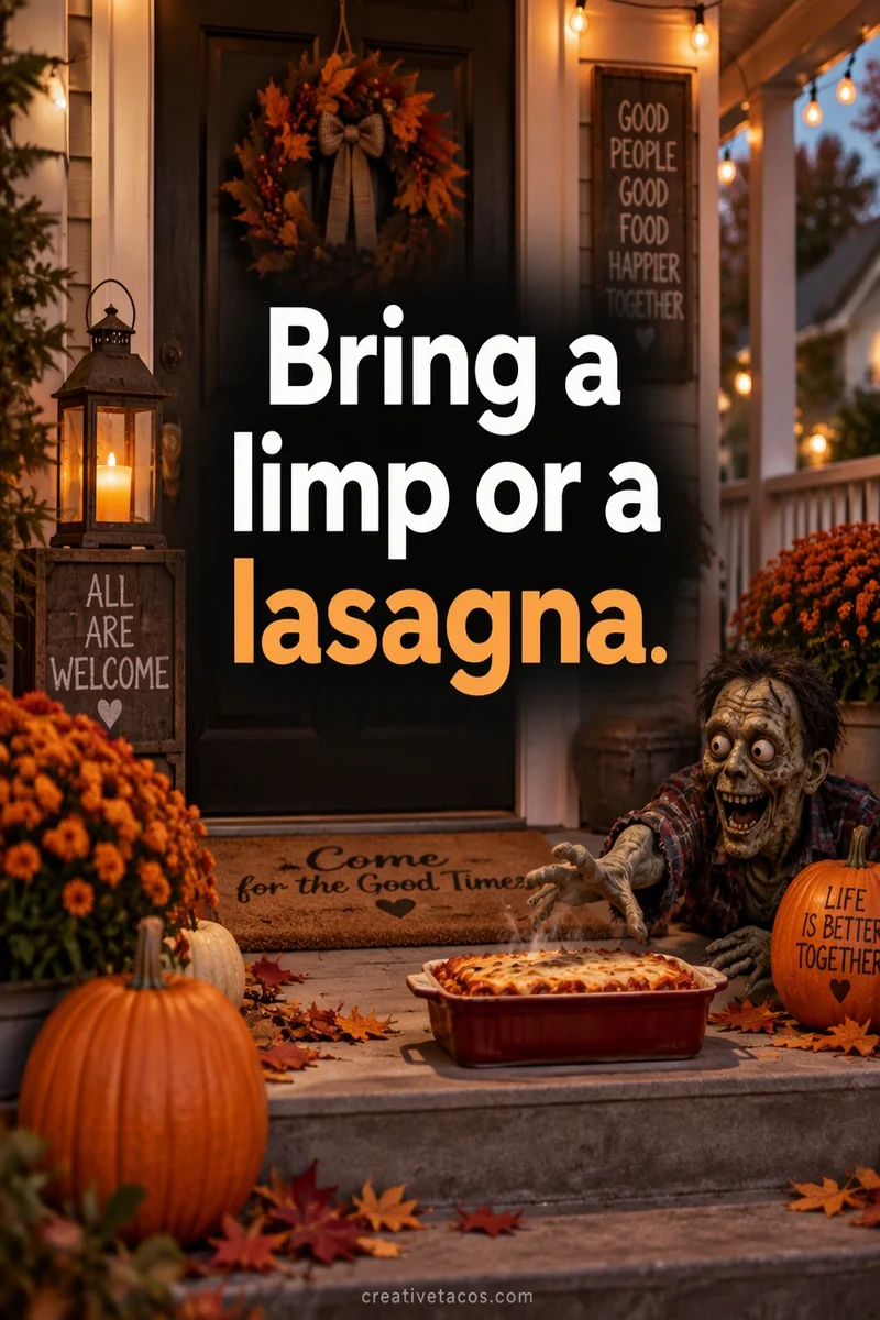 Quote card: Bring a limp or a lasagna.