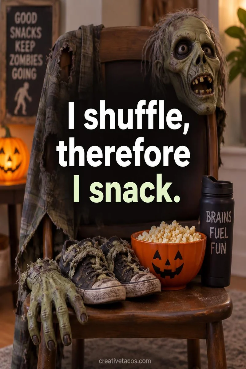 Quote card: I shuffle, therefore I snack.